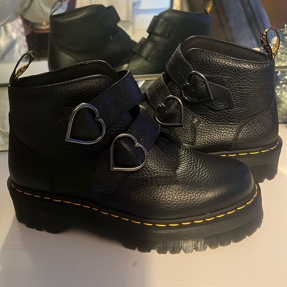 Dr. Martens Shoes - Dr. Martens Limited Edition Devon Heart Black Leather Platform Boots BucklesNWOT